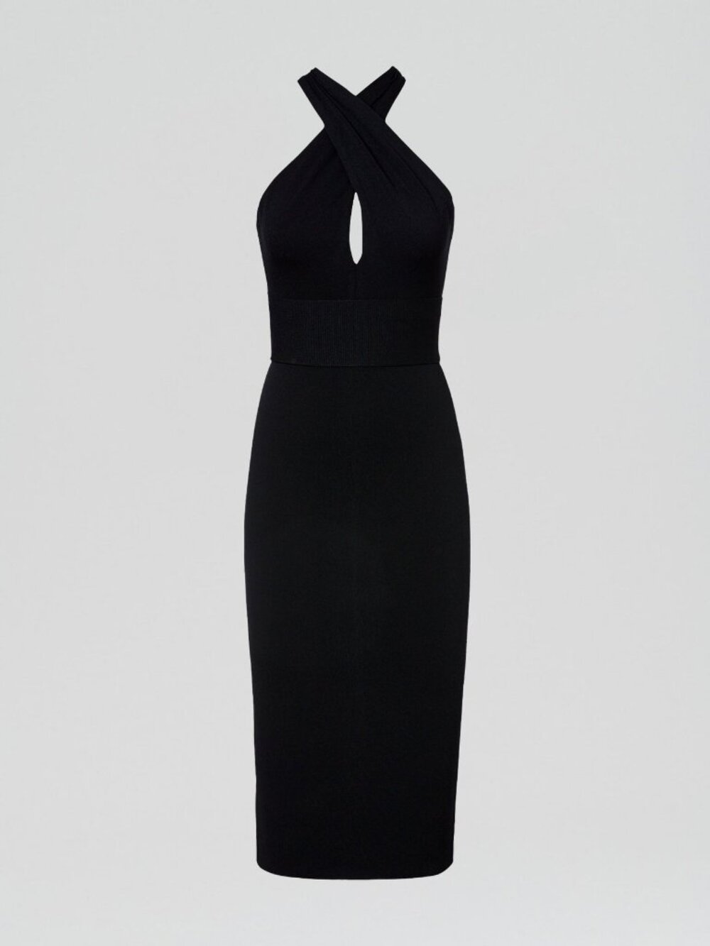 Scanlan Theodore Black Crepe Knit Wrap Neck Dress | Small